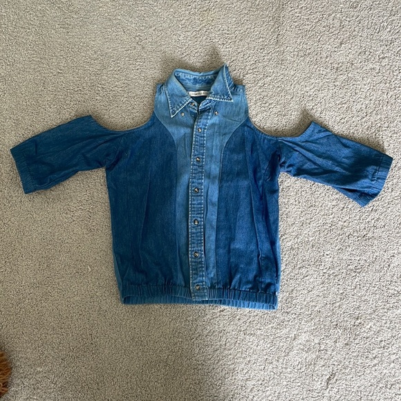 Recollection recycled denim button down with cold shoulder - Picture 3 of 6
